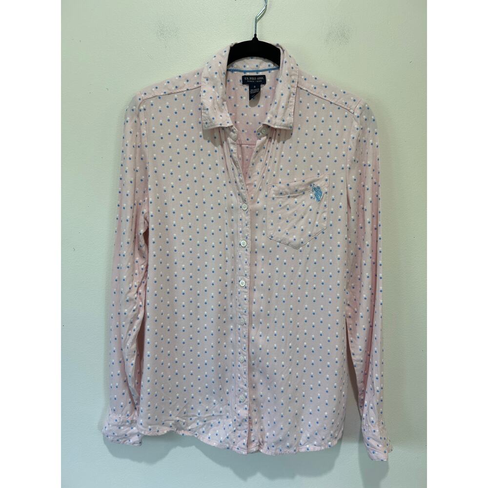 U.S. Polo Assn. pink button down shirt size S pink with blue polka dots flannel